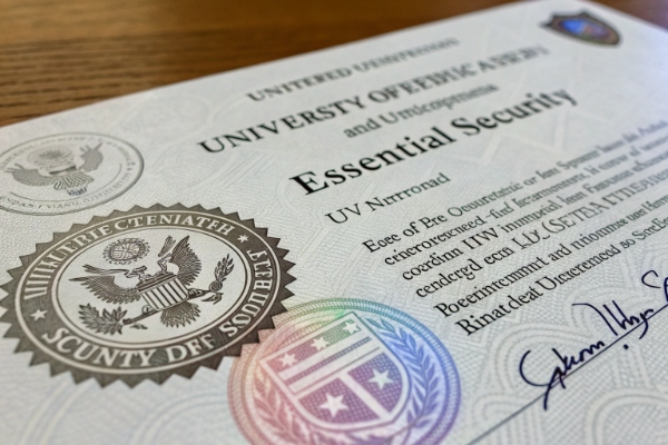 Close-up of watermark paper and hologram foil on a certificate