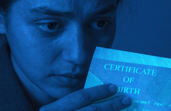 A government certificate with hidden UV ink features revealed under a UV lamp
