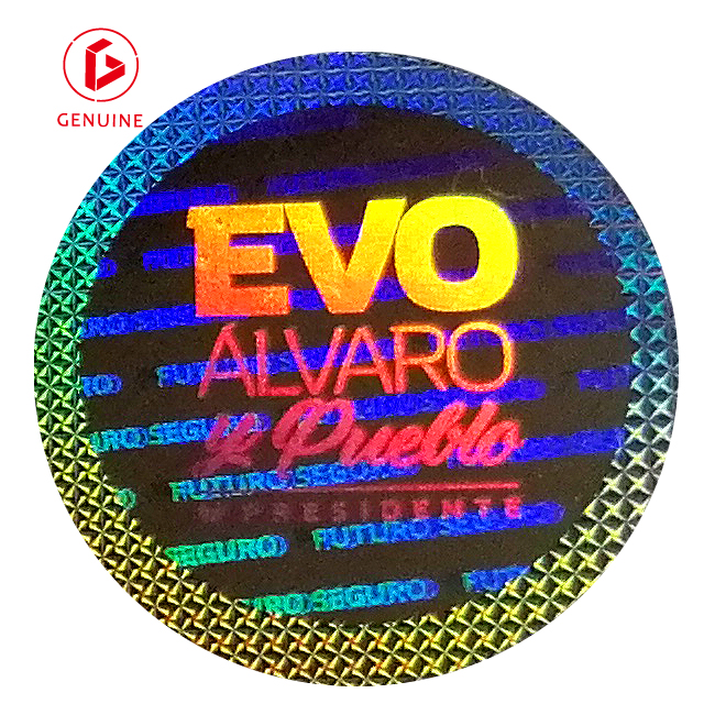 A detailed view of holographic and microtext security features on a label