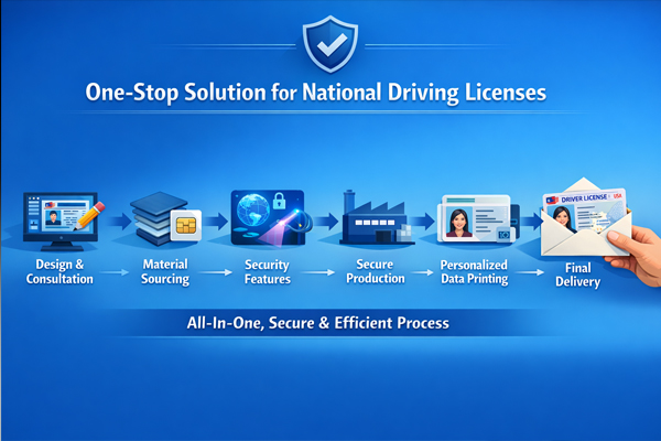 One-Stop Security Printing Solution A flowchart showing a simplified one-stop solution from design to delivery.
